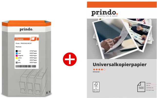 Prindo Classic Schwarz / Cyan / Magenta / Gelb / Rot / Grau / Weiss Value Pack