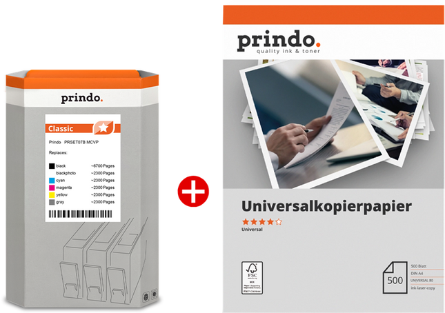 Prindo Classic Schwarz / Schwarz (Foto) / Cyan / Magenta / Gelb / Grau / Weiss Value Pack