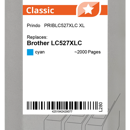 Prindo Classic XL Cyan Druckerpatrone PRIBLC527XLC
