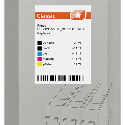 Prindo Classic XL Multipack Schwarz / Cyan / Magenta / Gelb (PRSCPGI550XL_CLI551XLPlus)