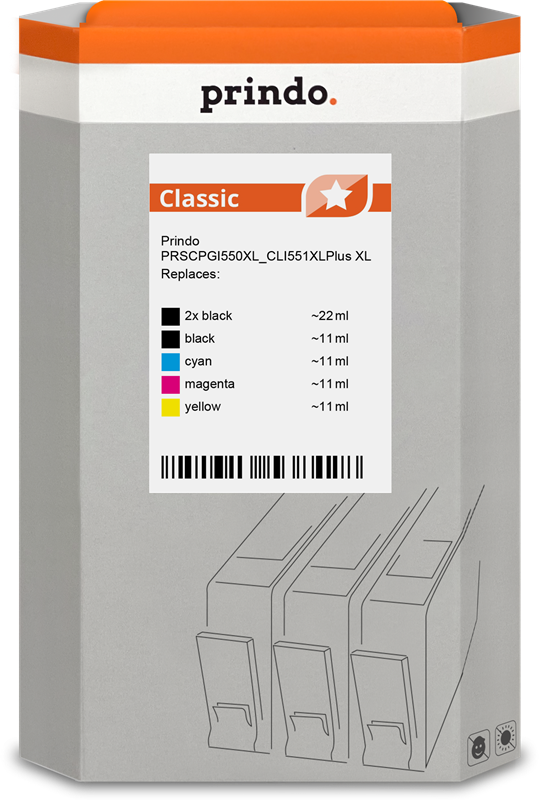 Prindo Classic XL Multipack Schwarz / Cyan / Magenta / Gelb (PRSCPGI550XL_CLI551XLPlus)
