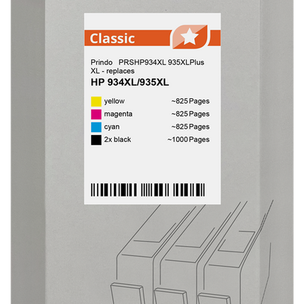 Prindo Classic XL Multipack Schwarz / Cyan / Magenta / Gelb (PRSHP934XL 935XLPlus)