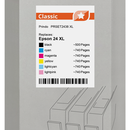 Prindo Classic XL Multipack Schwarz / Cyan / Magenta / Gelb / Cyan (hell) / Pink (hell) (PRSET2438)
