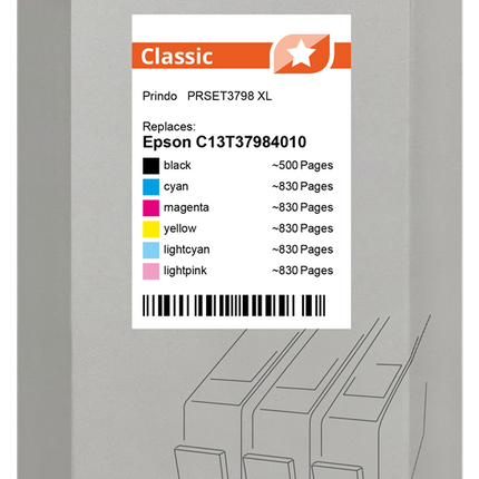 Prindo Classic XL Multipack Schwarz / Cyan / Magenta / Gelb / Cyan (hell) / Pink (hell) (PRSET3798)