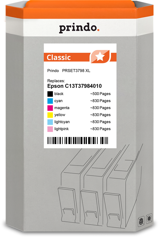 Prindo Classic XL Multipack Schwarz / Cyan / Magenta / Gelb / Cyan (hell) / Pink (hell) (PRSET3798)