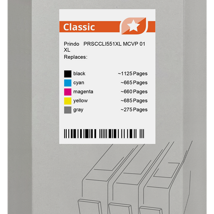 Prindo Classic XL Multipack Schwarz / Cyan / Magenta / Gelb / Grau (PRSCCLI551XL MCVP 01)