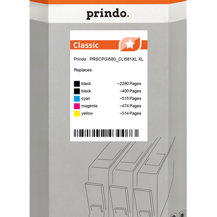 Prindo Classic XL Multipack Schwarz / Schwarz / Cyan / Magenta / Gelb (PRSCPGI580_CLI581XL)