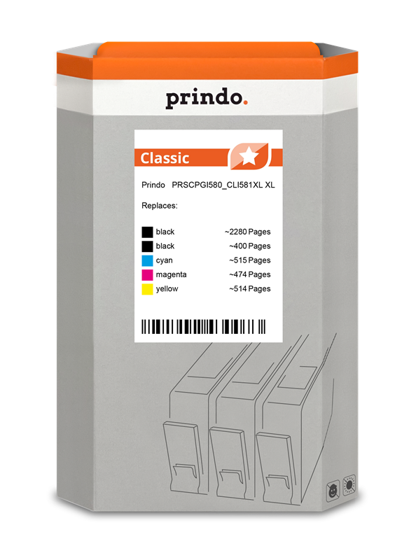 Prindo Classic XL Multipack Schwarz / Schwarz / Cyan / Magenta / Gelb (PRSCPGI580_CLI581XL)