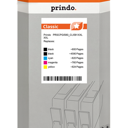 Prindo Classic XXL Multipack Schwarz / Schwarz / Cyan / Magenta / Gelb (PRSCPGI580_CLI581XXL)