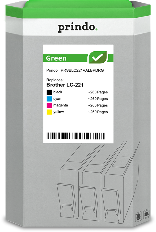 Prindo Green Multipack Schwarz / Cyan / Magenta / Gelb (PRSBLC221VALBPDRG)