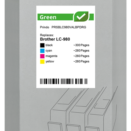 Prindo Green Multipack Schwarz / Cyan / Magenta / Gelb (PRSBLC980VALBPDRG)