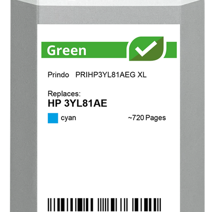 Prindo Green XL Cyan Druckerpatrone PRIHP3YL81AEG
