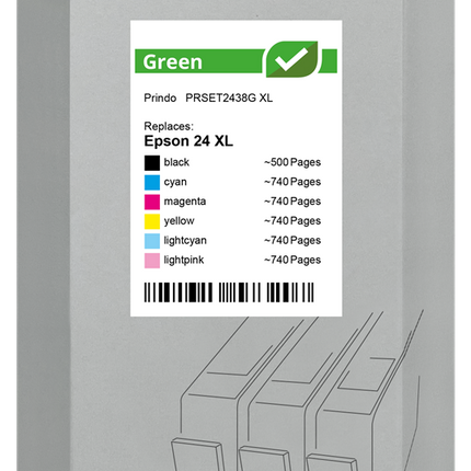 Prindo Green XL Multipack Schwarz / Cyan / Magenta / Gelb / Cyan (hell) / Pink (hell) (PRSET2438G)
