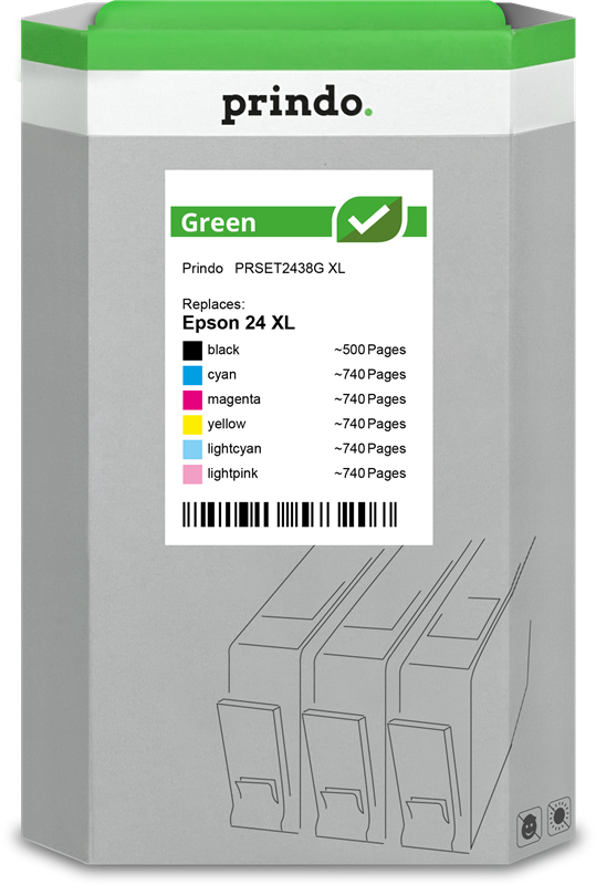 Prindo Green XL Multipack Schwarz / Cyan / Magenta / Gelb / Cyan (hell) / Pink (hell) (PRSET2438G)