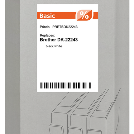 ORIGINAL Prindo Etiketten Schwarz auf Weiß PRETBDK22243 kompatibel mit Brother DK-22243, 102mm x 30,48m