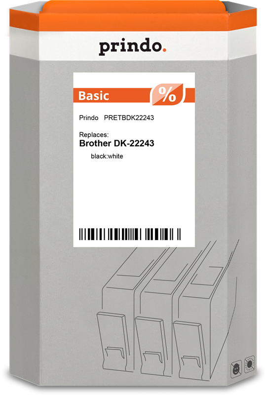 ORIGINAL Prindo Etiketten Schwarz auf Weiß PRETBDK22243 kompatibel mit Brother DK-22243, 102mm x 30,48m