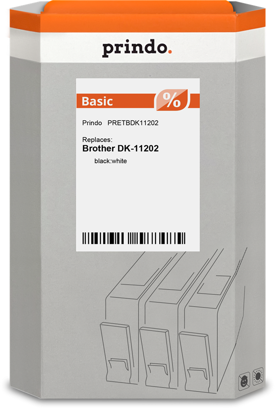 ORIGINAL Prindo Etiketten Schwarz auf Weiß PRETBDK11202 kompatibel mit Brother DK-11202, 62x100mm weiss 300 Et./Rolle