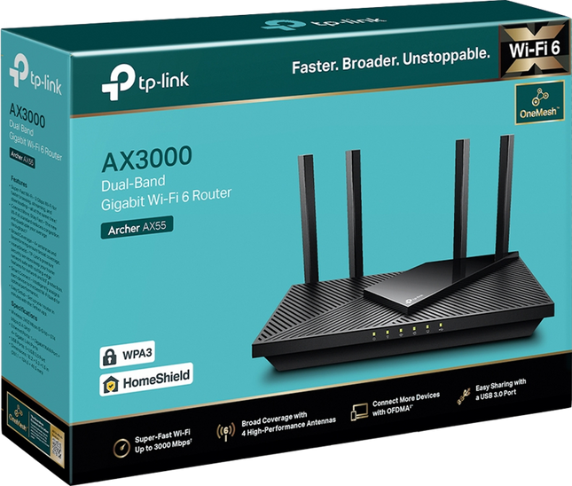 TP-Link AX3000 Dual Band Gigabit Wi-Fi 6 Router Schwarz