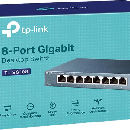 TP-Link TL-SG108 8-Port Gigabit Switch Metallgehäuse Schwarz