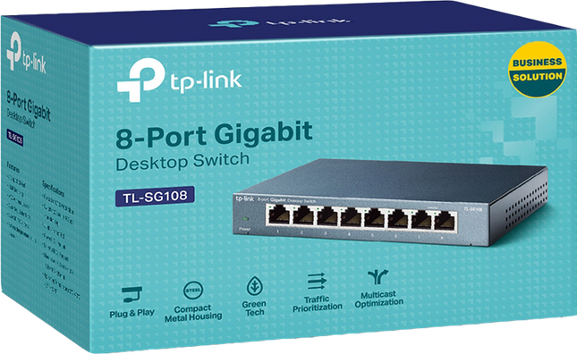 TP-Link TL-SG108 8-Port Gigabit Switch Metallgehäuse Schwarz